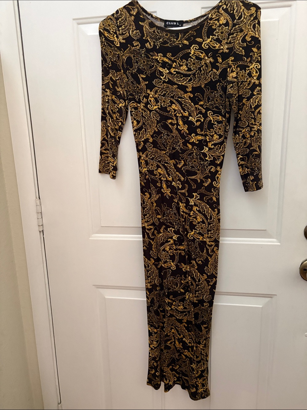 Club L London Black and Gold Paisley Maxi Dress